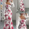 New Women's Floral Pattern Square Neck Tie Front Bubble Sleeve Chiffon Dress Summer Dresses, Casual Boho Breathable, Elegant Long Dress for Parties, Casual Wear, Chic Slim-Fit Dress for Spring, Summer and Fall, Boho Style Clothes
