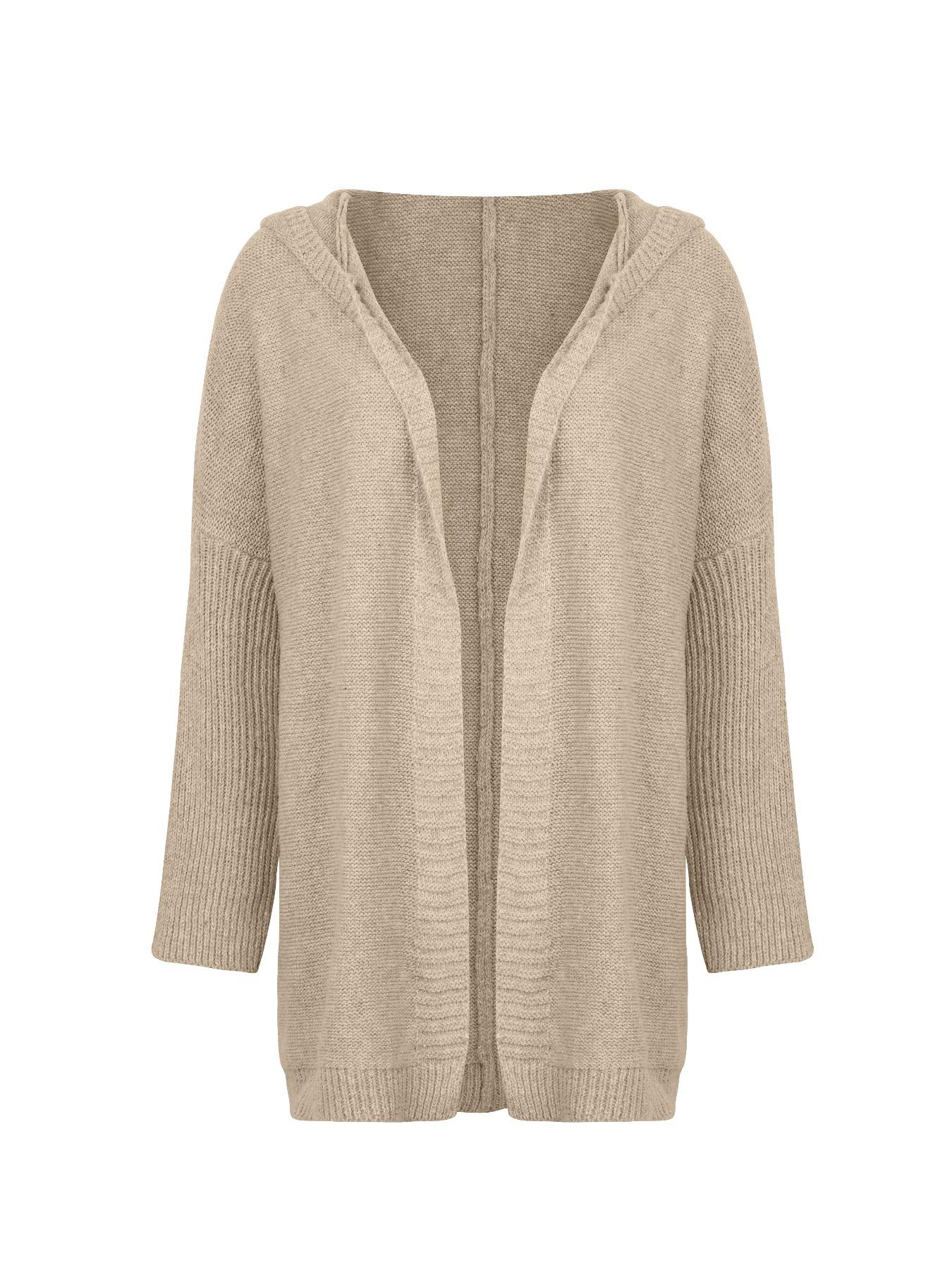 Women's Plain Chunky Open Front Hooded Knitted Cardigan Casual Batwing Sleeve Cardigan Outfits, Women Knitwear for Fall & Winter, Womenswear, Knitted Cardigan Tops