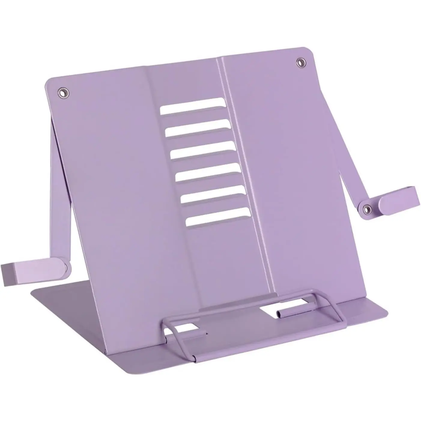 Adjustable Metal Book Stand for Reading, Hands-Free Foldable Document Holder for Desk, Portable Display Stand for Cookbooks, Recipes, Tablets - Purple(Gift)