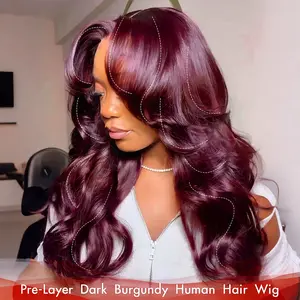 Recool Hair Butterfly Layered Cut Dark Burgundy Loose Wave Wig Pre-Everything Glueless 6×5 Lace Wig with Natural Hairline Pre-layer Human Hair Wigs