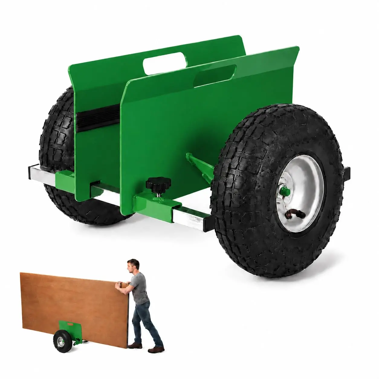 Panel Dolly – 600 LBS Capacity, Adjustable Drywall Mover – 10" Rubber Inflatable Tires – All-Terrain Moving for Drywall Sheets & Door Material Transport