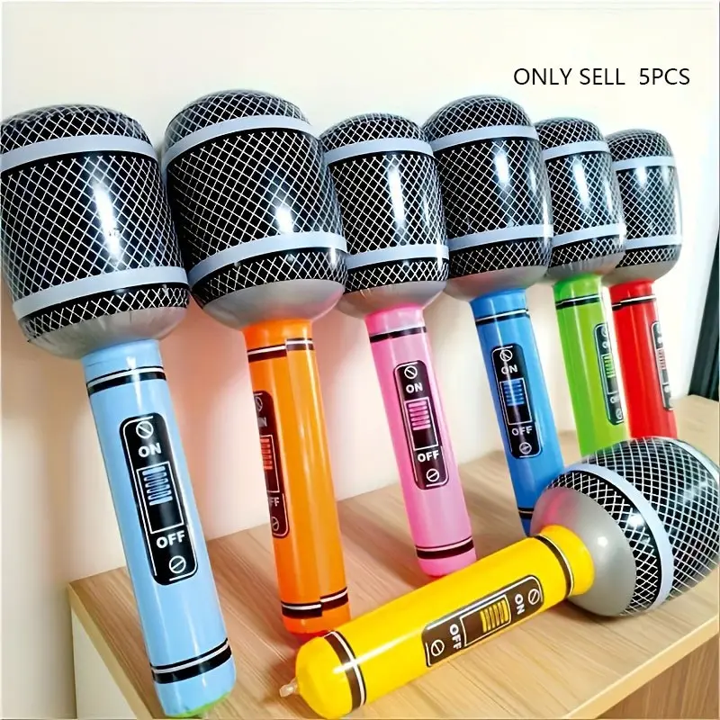 5pcs Inflatable Microphone Props, PVC Material, Multi-Color Options, Party Decorations & Stage Performance Accessories, Random Colors