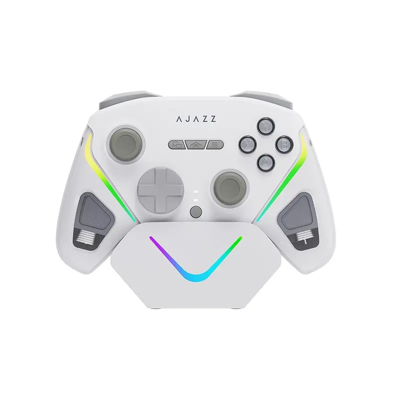 ajazz GP100 Wireless Esports Game Controller Intelligent Charging Base Set Double Cut Trigger Fully Mechanical Button Macro Programming Key Programmable Gamepad 1kHz Return Rate RGB Tri Mode Esports Game Controller Compatible with PC/Switch/Android/iOS