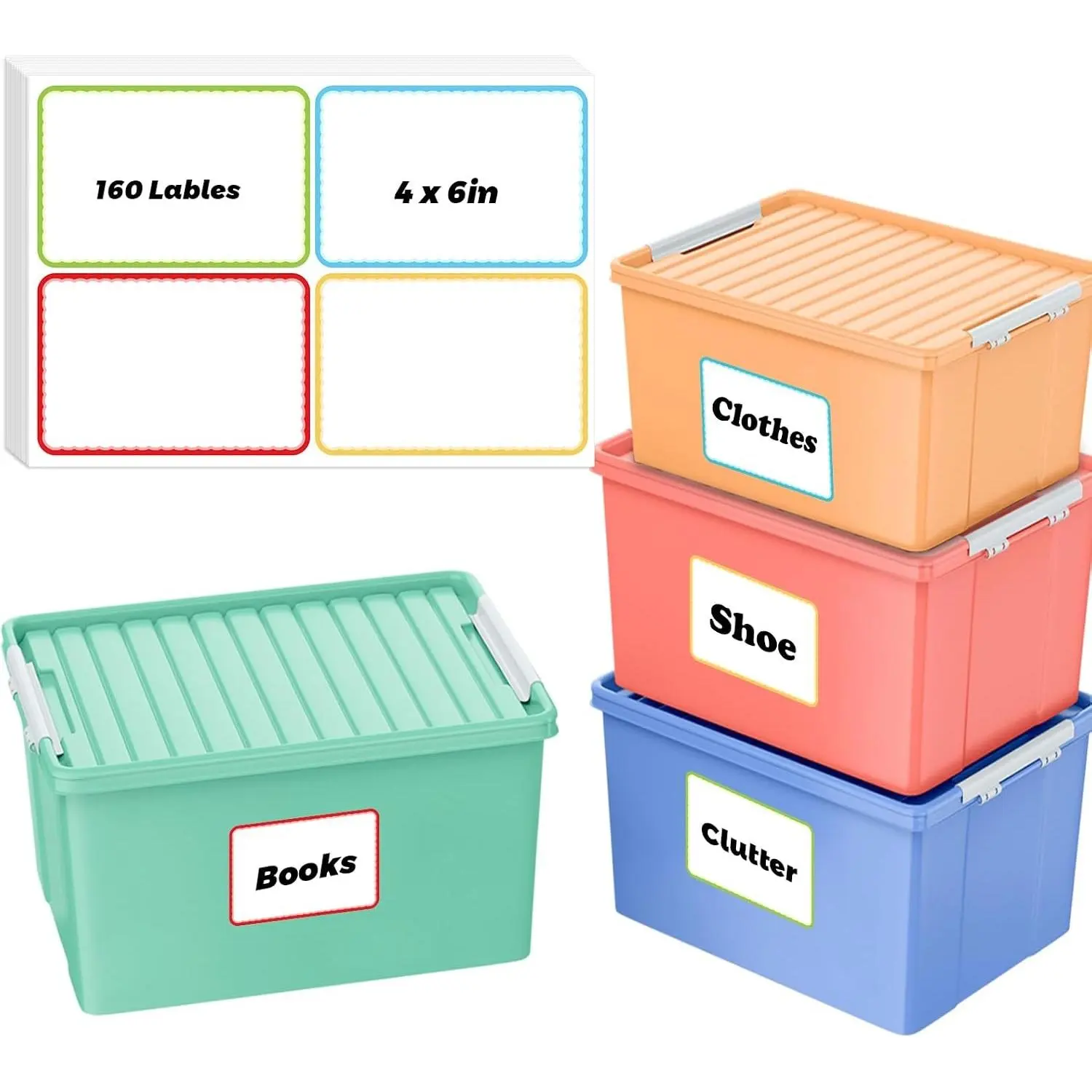 160 Pcs Labels for Storage Bins,6 X 4 Inch Storage Bin Labels Large Moving Labels Easy Peel Off for School Home Kitchen Organization Projects