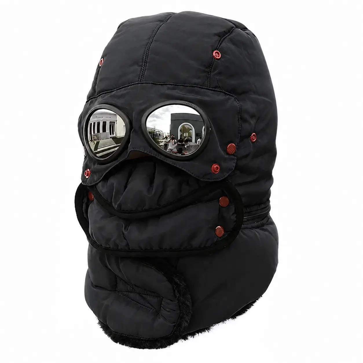 Winter Thermal Ski Hat with Removable UV-Protective Goggles & Adjustable Face Shield – Windproof Brushed Fleece-Lined Design with Fold-Down Ear Flaps, Lightweight Insulated Unisex Headwear for Snow Sports, Hiking, and Cold-Weather Outdoor Activities