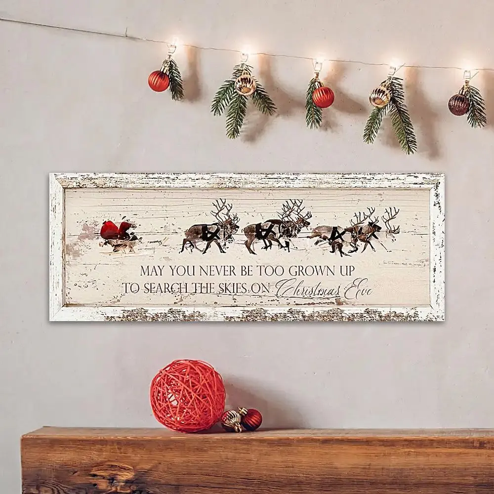 Vintage Wooden Sign, Reindeer and Santa Claus Wishing Well, Christmas Joy Wall Decor, Suitable for Bedroom and Farmhouse Holiday Decoration
