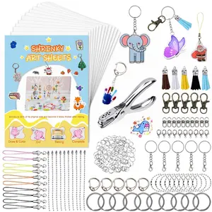 Premium 223Pcs All-in-One DIY Shrink Art Craft Kit | Complete Keychain Making Supplies: 12 Frosted Blank Sheets, Hole Punch & Tassels | Custom Handprint Ornaments & Handmade Jewelry | Creative Gift for Kids Adults