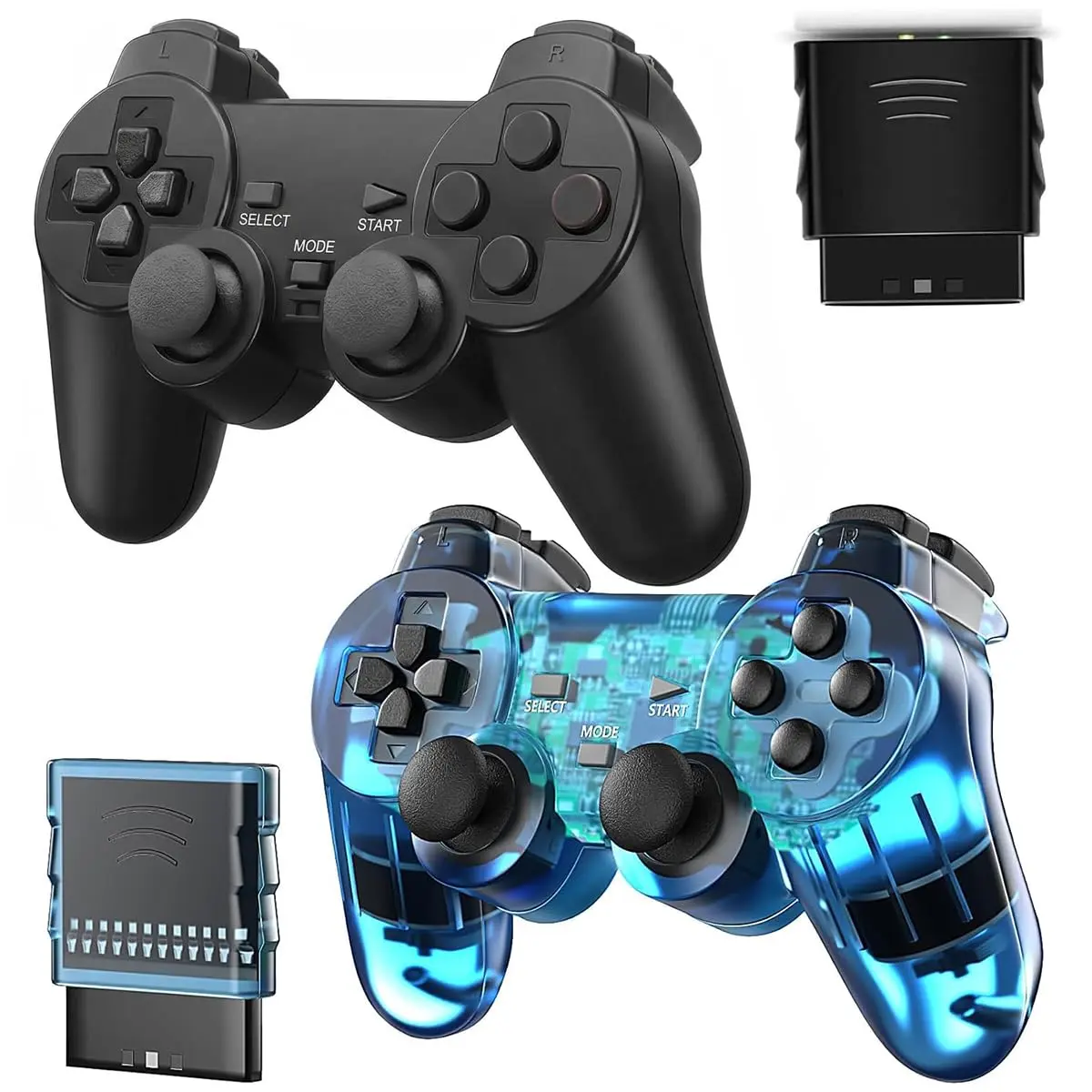 Controller Compatible with PS-2 Console, Remote Gamepad for Play 2 (Black and Blue)