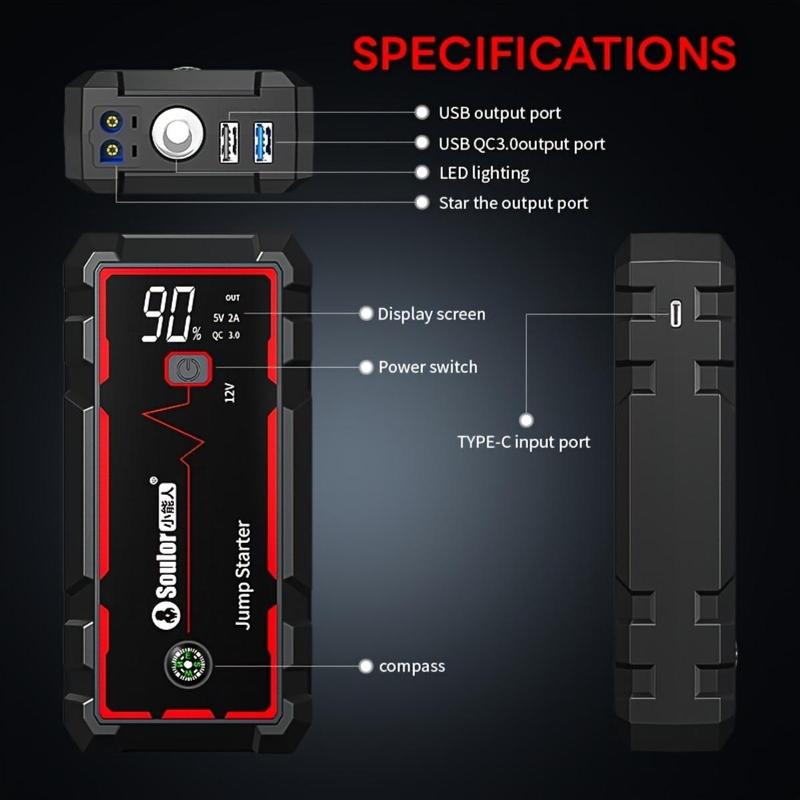 Soulor CY20 Portable 5000A Car Jump Starter Powerful Multi-Function Battery Booster Power Bank for SUV/Truck Emergency & Camping