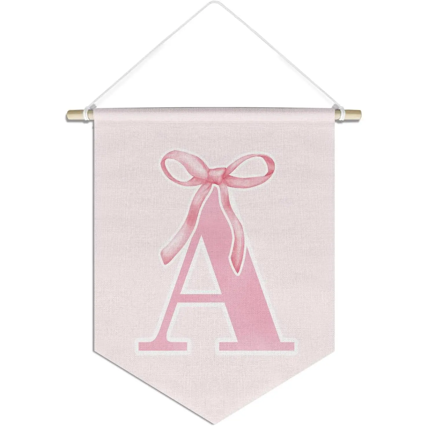 Personalized Preppy Canvas Hanging Pennant Flag Banner, Coquette Pink Bow Teen Girl Gifts, Trendy Cute Monogrammed Wall Decor for Women Teen Girl Nursery Bedroom(A)