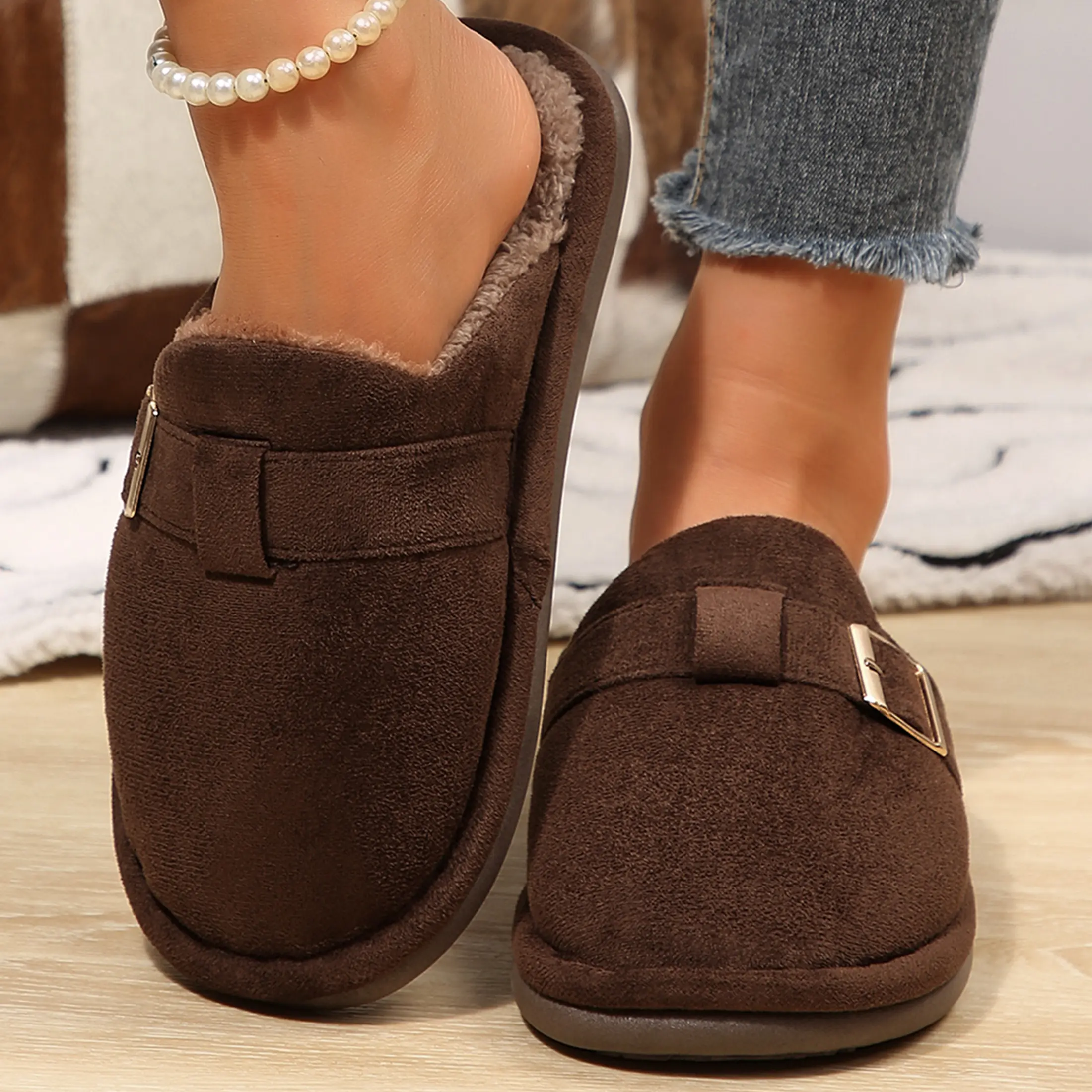 Winter House Slippers for Women Indoor and Outdoor Memory Foam Fluffy Fuzzy Home