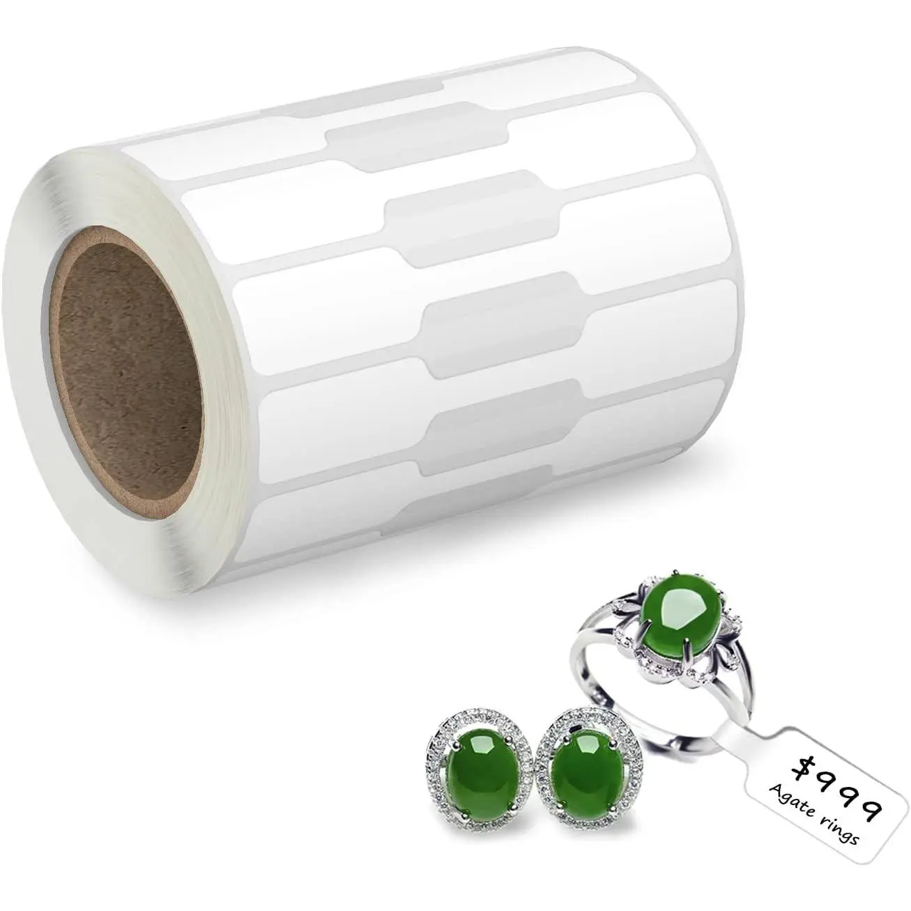 500 Pcs Self-Adhesive White Blank Dumbbell Jewelry Price Tags Stickers Roll for Necklace Earring Bracelet Ring Display