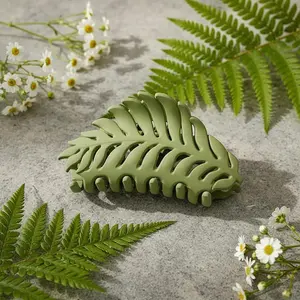 Hair Clip, 1Pc Green Leaf-shaped Hair Clip with Many Teeth, Big Claw Clips, 3.5 Inch, Non slip Leaves Hair Catch Barrette Jaw Clamp Hairpins for Women Girls, Hair Accessories