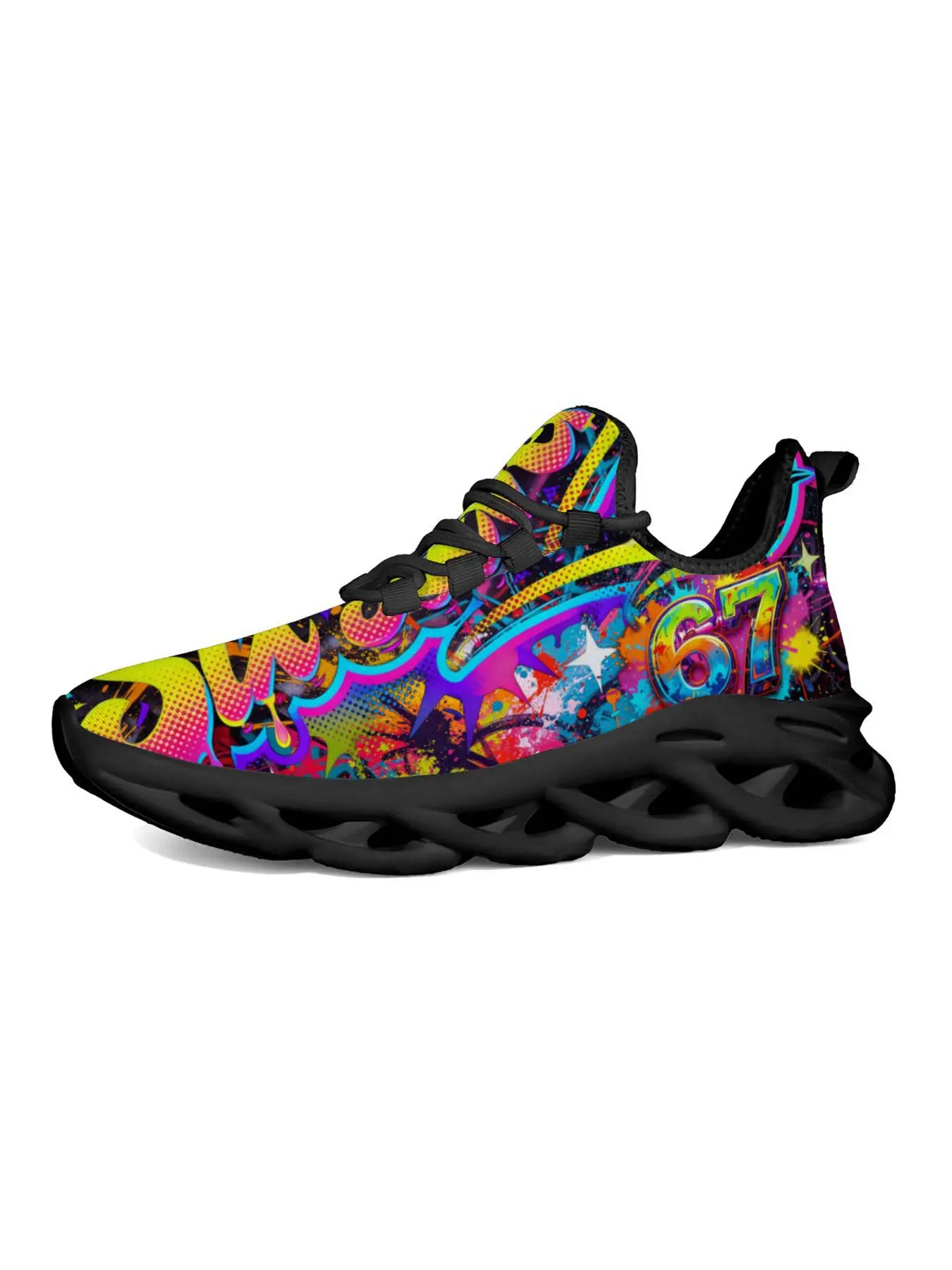 Vibrant Graffiti Style Women's Casual Sneakers, Streetwear Cyberpunk Retro Trend, Unique Print, Neon Night Photography Essential