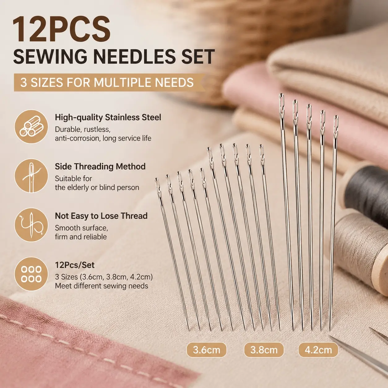 Professional Invisible Mending Needle Set, Slip-Resistant Hand Sewing Kit with Large Eye for Easy Threading. Durable No-Thread Blind Stitch Needles for Fabric Repair & DIY Clothing Fixes. Essential Sewing Tools for Quick Garment Restoration.