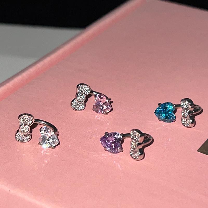 Cute Bowknot Rhinestone 316L Stainless Steel Annular Ear Bone Nail Fashion Delicate Zircon Earring for Women Y2K Punk Jewelry