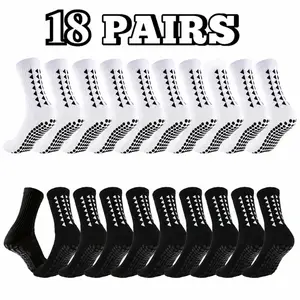 Men's Grip Socks, Mid Calf Cushioned Athletic Socks with Non-Slip Towel Bottom, Breathable and Moisture-Wicking for Soccer or Running, 3-18 Pair Pack