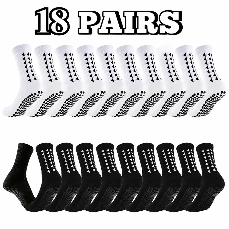 Men's Grip Socks, Mid Calf Cushioned Athletic Socks with Non-Slip Towel Bottom, Breathable and Moisture-Wicking for Soccer or Running, 3-18 Pair Pack
