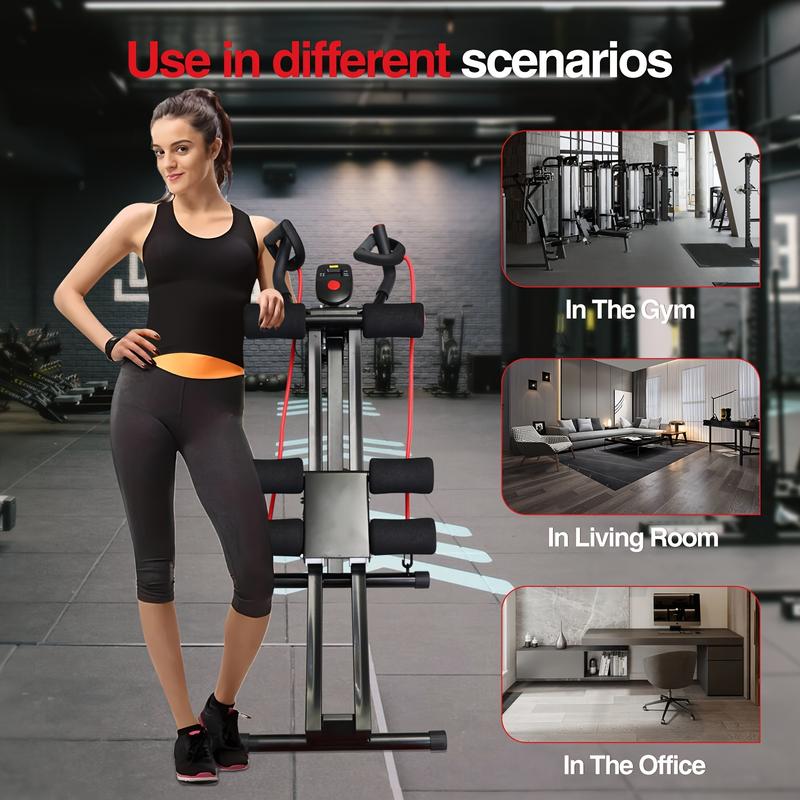 440 Lbs Ab Workout Weight Capacity Equipment, Ab Machine For Home Gym, Foldable Core & Abdominal Exercise Machine, Adjustable Ab Machine Full Body Workout Exercise Fitness Equipment Adjustable Height With Resistance Bands, Dual Track Ab Machine