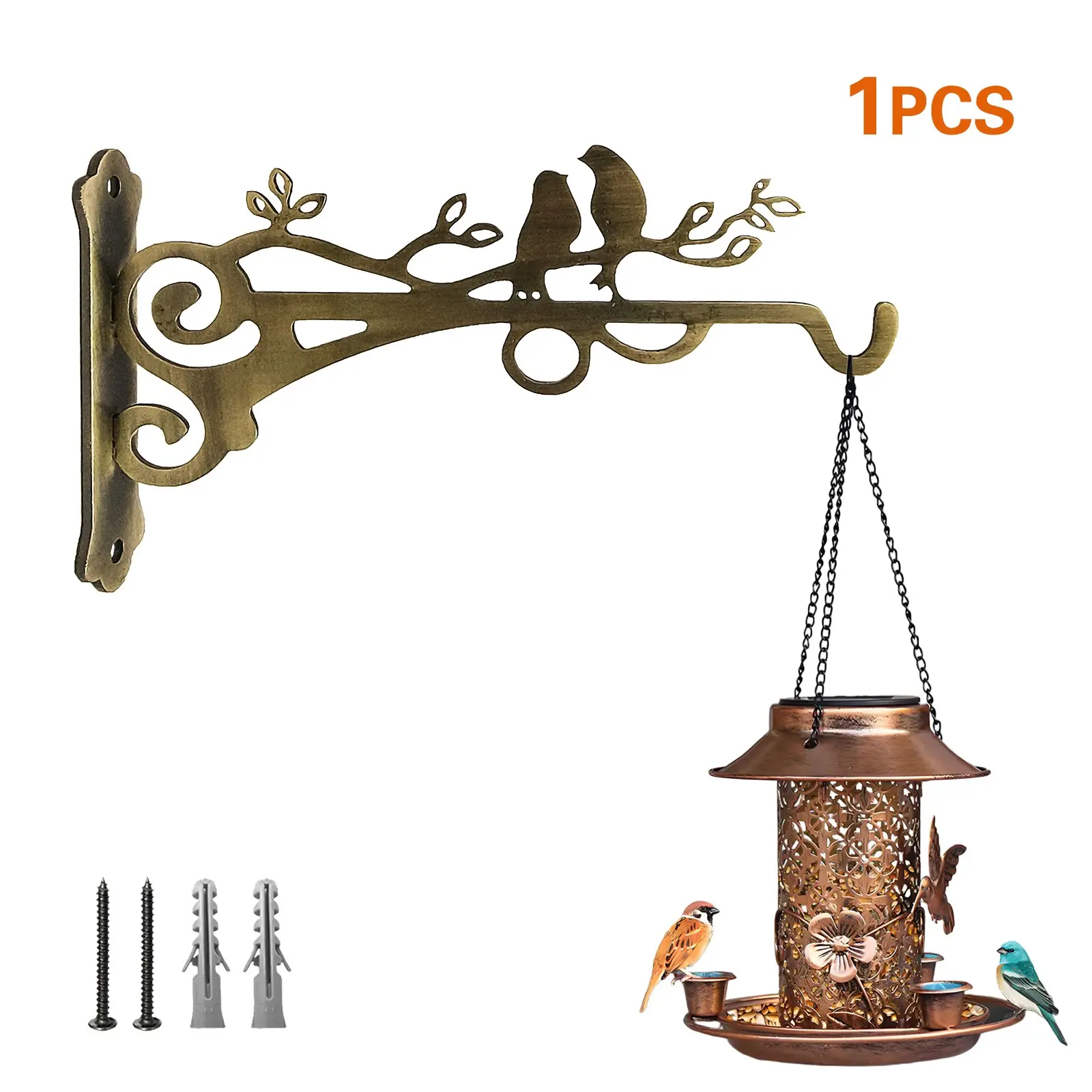 Rust-Resistant Iron Bird Feeder Hanger, Easy Installation Outdoor Wall Mount, Metal Hook, Includes Full Kit