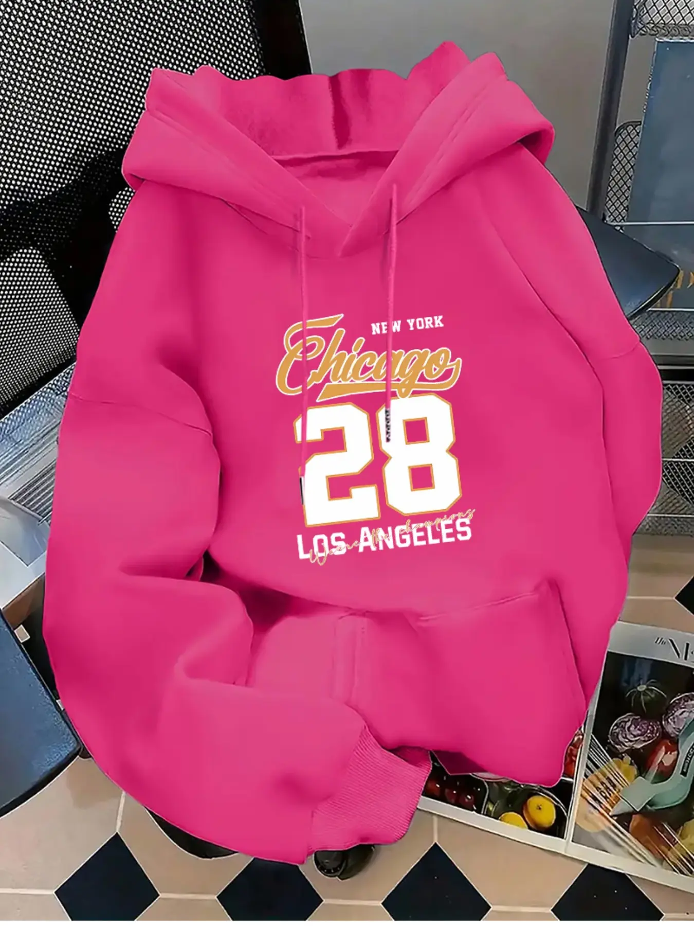Women's Casual Fashion Hooded Long Sleeve Letter Number Pattern Loose Sweatshirt, Fall & Winter Fitted Top, Comfortable and Stylish