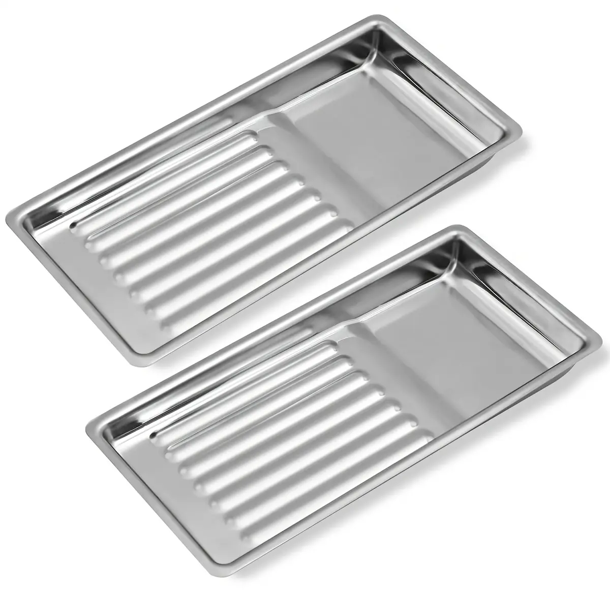 2pcs Stainless Steel Nail Tools Trays Plate Multi Purpose Manicure Laboratory Instrument Holder Cleaning Tray Organizer for Beauty Salon, Tattoo, Dental Instruments Small Accessories, Silvery