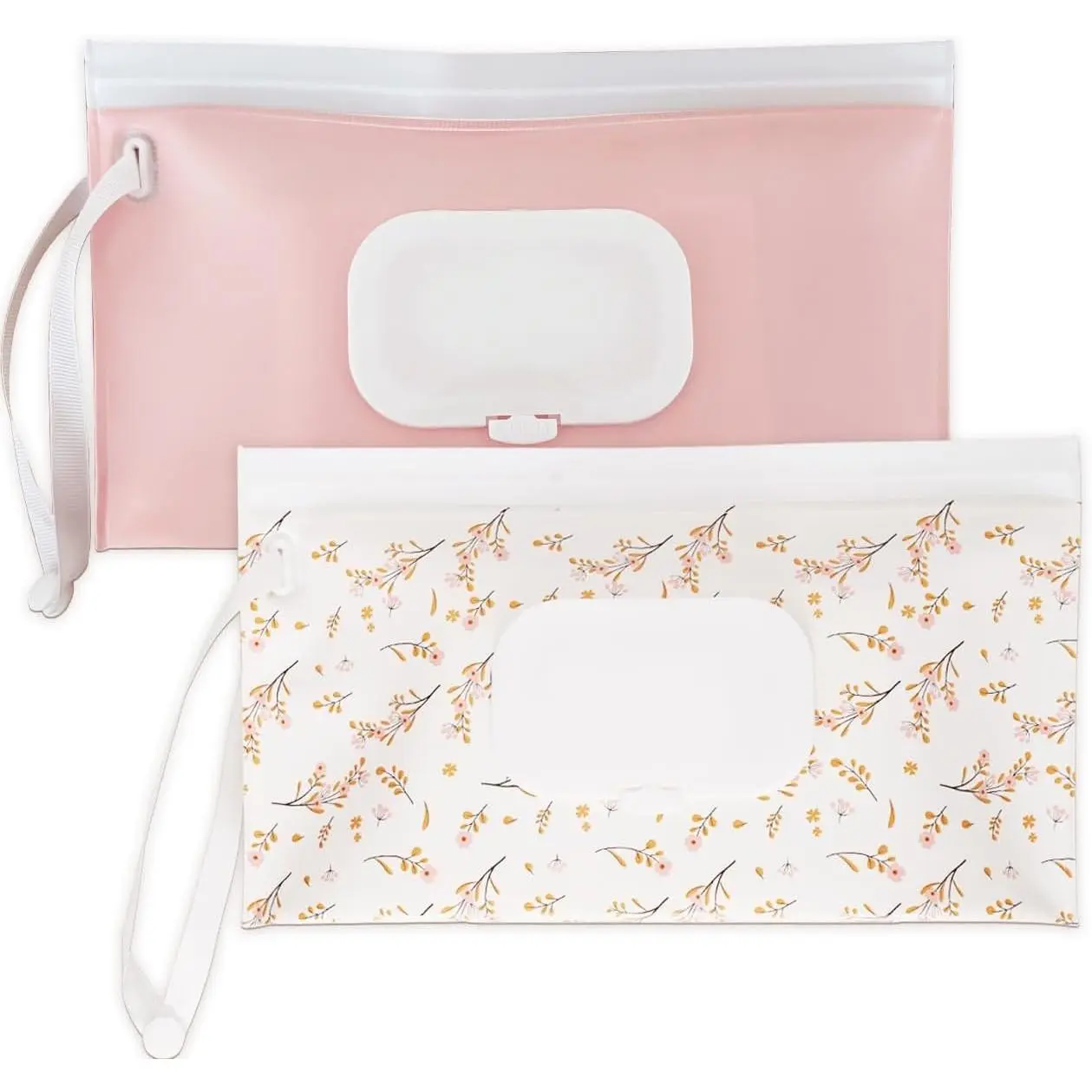 2 Pack Reusable Wipe Dispenser and Wipes Container, Travel Wipes Case, Refillable Pouch for Baby Essentials, Pink Leaf Design(Gift)