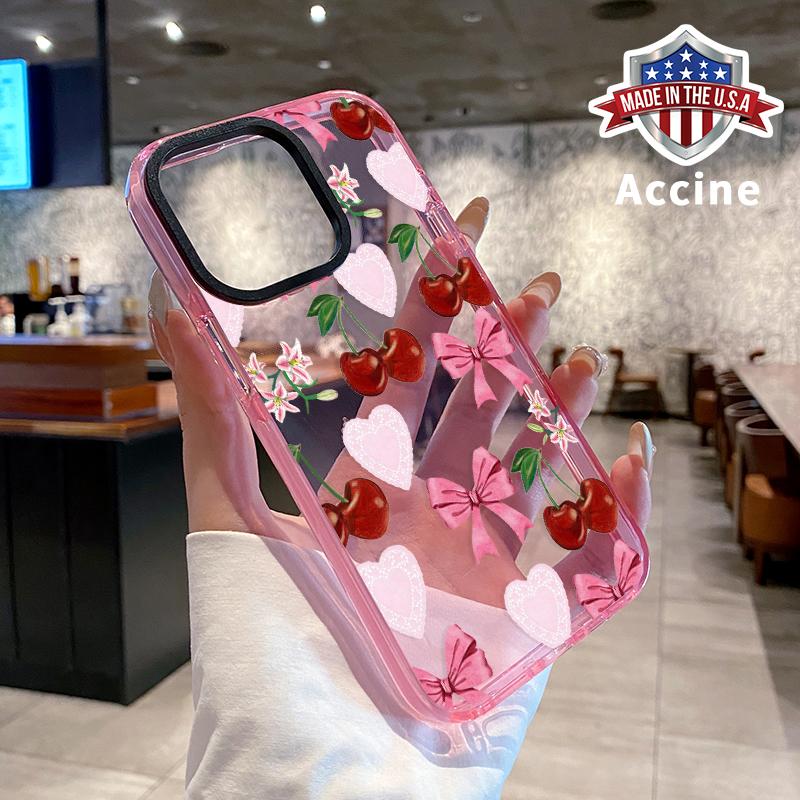 Phone case for iPhone 16 Pro Max 15 Plus 14 13 12 11 Gentle Cherry Bow Non-Yellowing Silicone Transparent Drop Protective Cover