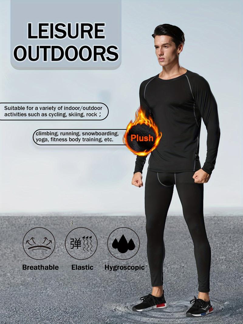 [Fleece-Lined Sports Set]8pcs Fleece-Lined Sports Set - Warm Underwear & Running Gym Clothes for Autumn and Winter - Tight-Fit Training Gear for Morning and Night Runs