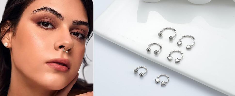 Cassieca 16G Septum Rings for Women Men | Implant Grade G23 Titanium Horseshoe Septum Piercing Jewelry | Helix Daith Cartilage Tragus Earrings Nose Lip Eyebrow Piercing Jewelry 8mm 10mm 12mm