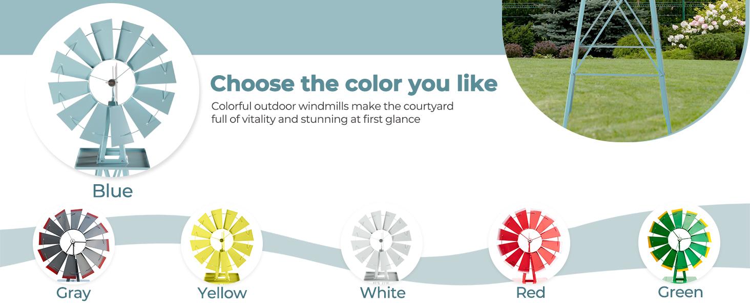 Outvita 8FT Ornamental Windmill, Heavy Duty Durable Metal Weather Vane Garden Decoration Weather Resistant for Garden, Yard, Farm, Seaside