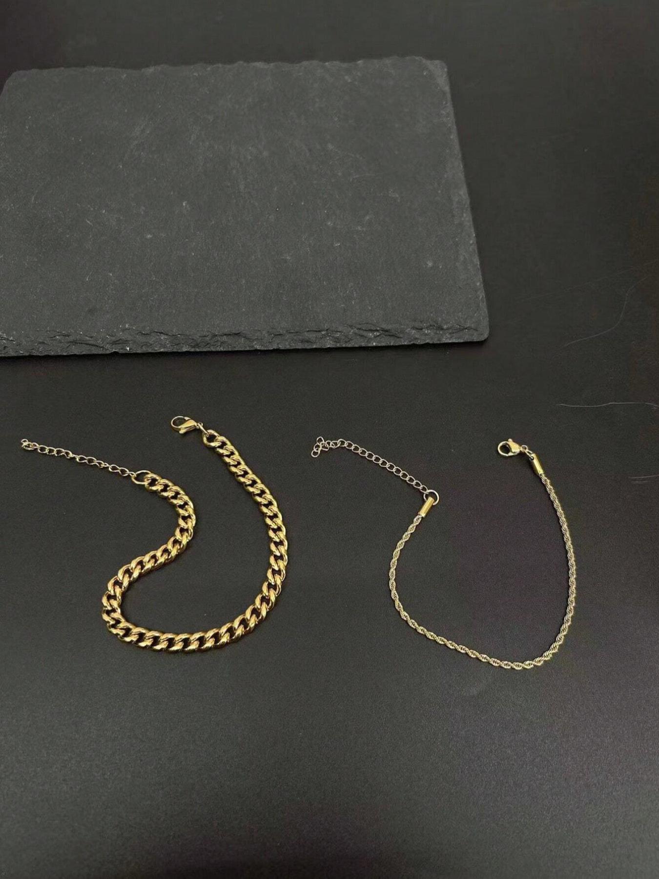 Men's Simple Style Stainless Steel Chain Bracelet, Fashion Jewelry for Party, Everyday Accessory, Trendy All-match & Exquisite Jewelry for Birthday Gift, Adjustable Link Bracelet, Stackable Bracelets