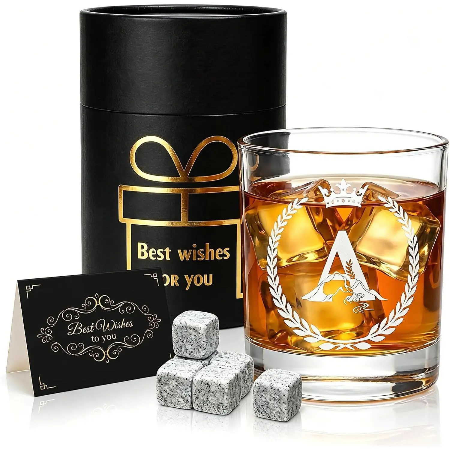 Personalized  Glasses Gifts for Men or Women, 12oz Letter A | Monogrammed Old Fashioned Glass with  Box, Custom Initial Engraved Rocks Glass,  Christmas Birthday Gifts For Him