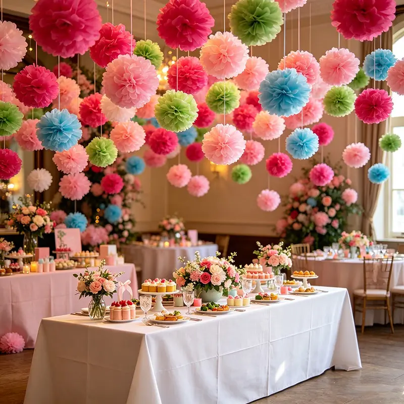 27-Piece Bright Colorful Paper Flower Ball Decorations, Festive Hanging Tissue Paper Balls, Festival Decorations Ideal for Parties and Events