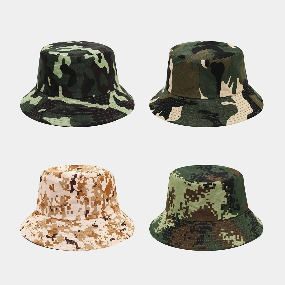 Vintage Gorpcore Green Camo Heavy-Duty Cotton Bucket Hat - High Quality Lightweight Sun Protection, Packable Army Hat for Men & Women, Green Camo Hat