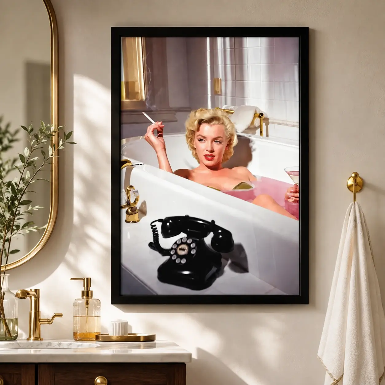 Marilyn Monroe Smoking Martini Retro Bathroom Print, Lightweight Wall Art - Feminist Bathroom Decoration, Glossy-Matte Modern Gift for Her, Christmas Gift Option, Retro Hollywood Decor, Funny Bathroom Art, Glamour Poster, Powder Room Decor, Gift for Women