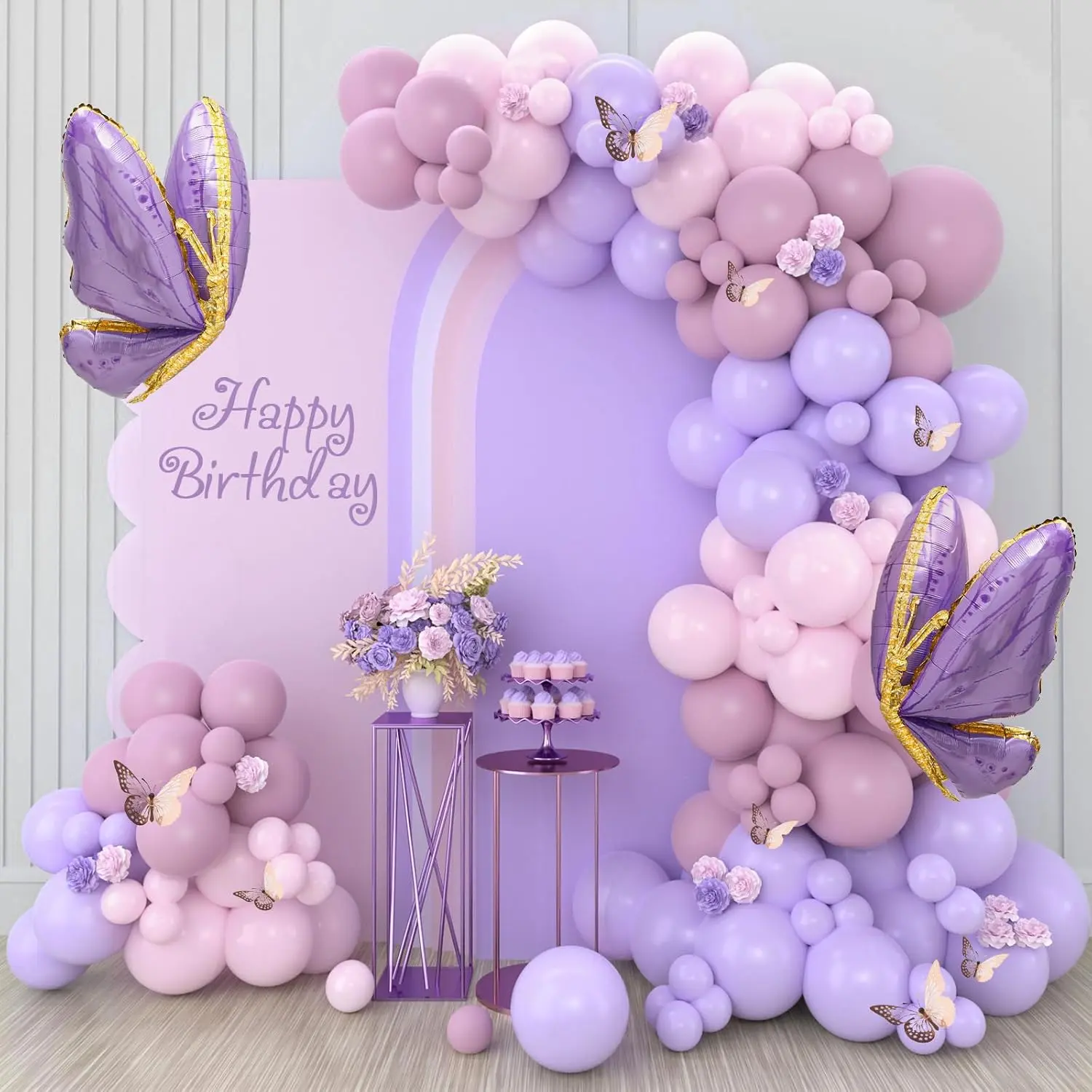 Purple Butterfly Balloon Arch Garland Kit 133pcs Pastel Purple Pink Foil Balloons Arch Kit for Butterfly Birthday Party Decorations Baby Shower Decorations for Girls