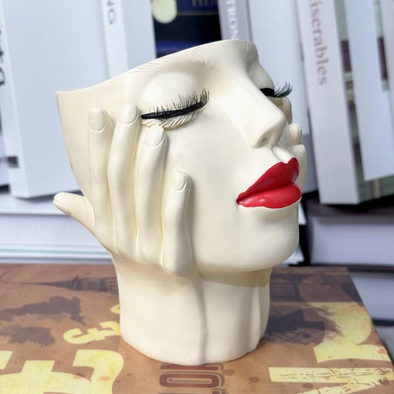 1pc artistic face-shaped flower pot, Planter Pots, makeup brush bucket, a highly designed and practical Decorative garden and courtyard home decoration item, the top choice for soft furnishings, a desktop beauty tool storage