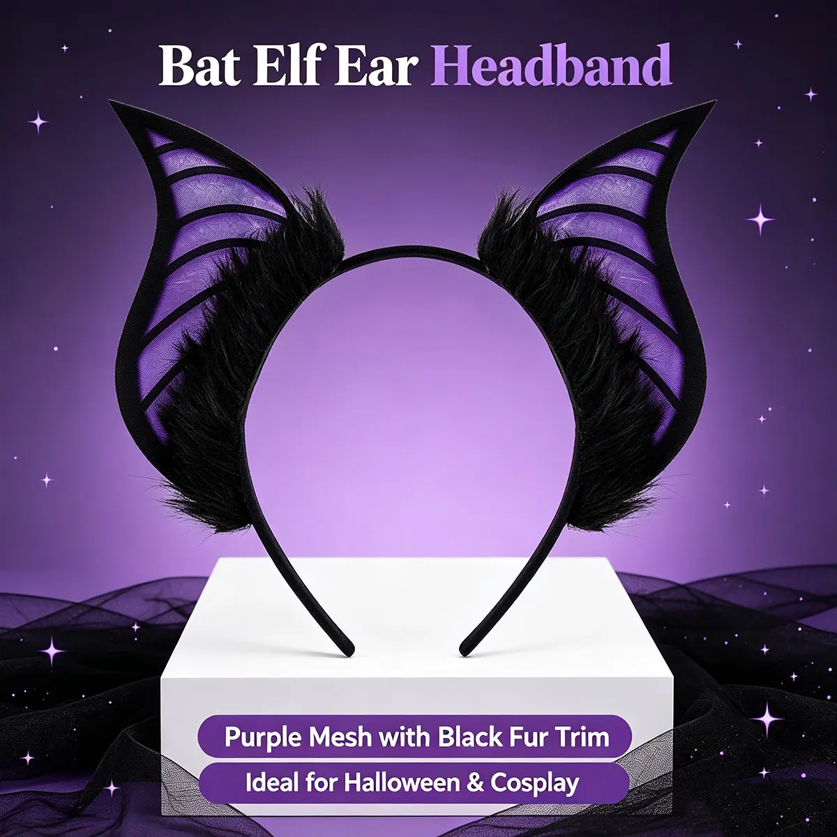 1pc Realistic Bat Animal Ear Hairband, Halloween Cosplay Party Accessory, Costume Headwear Prop, Perfect for Festive