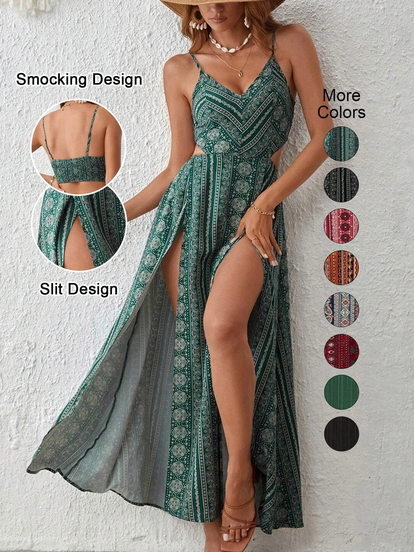 Women's Striped Boho V Neck Backless Bodycon Dress, Sexy Sleeveless Spaghetti Strap Summer, Casual Vacation Wear
