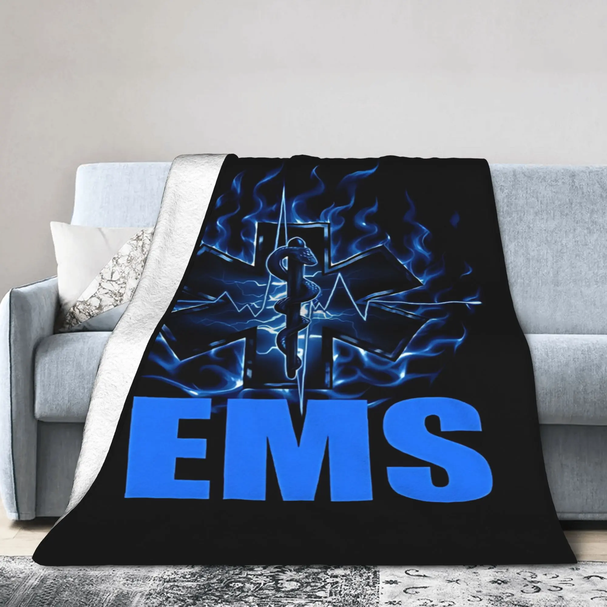EMS Star of Life Paramedic Flannel Blanket Emergency Medical Services Throw Blanket Soft Sofa Bed Cover EMT Healthcare Worker Gift