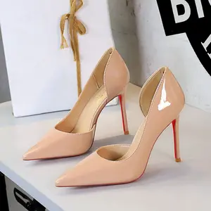 Women's European-American Style Party Patent Leather Pumps, Side Cutouts, Shallow-Cut Slimming Stiletto Ultra-High Heels