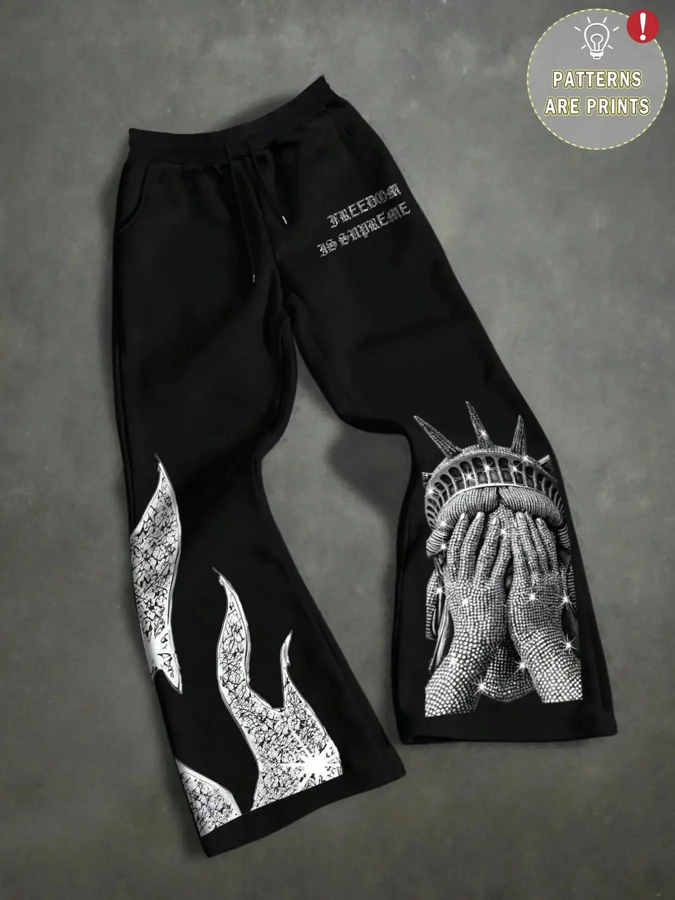 Men's Y2K Hip Hop Street Style Joggers, Loose-Fit Drawstring Waist, Flame Print, Side Pockets, Fall Casual Wear, Skateboarding Fashion