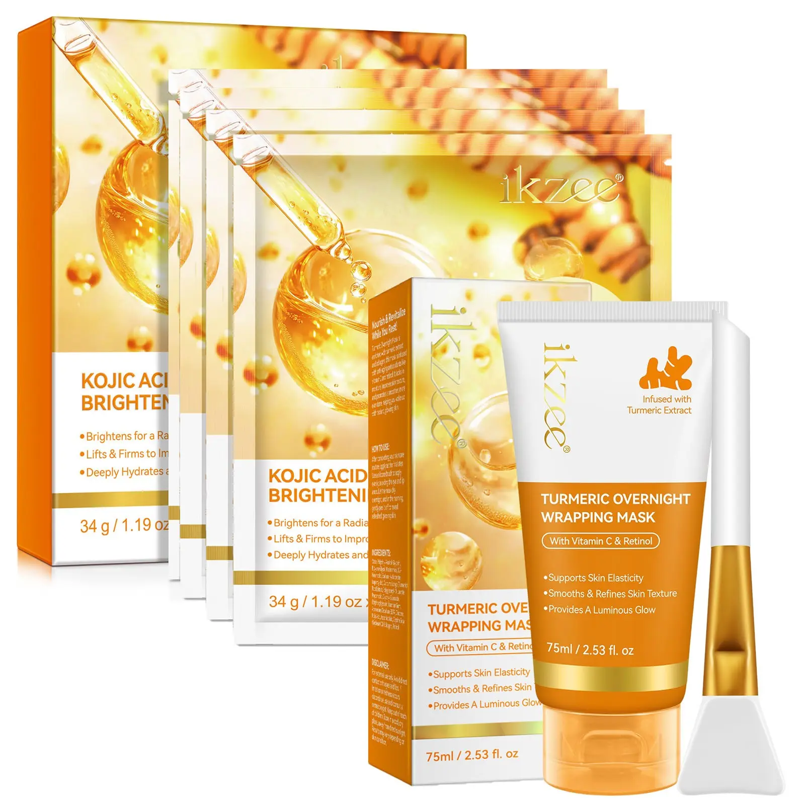 Dual Mask Set, Sheet + Sleep Mask, Daily & Deep Repair, Intensive Hydration, Overnight Moisture Lock, Complete Skincare Solution with Kojic Acid, Turmeric and Radiance Sleeping mask as the final step at night – locks in moisture and repairs overnight.