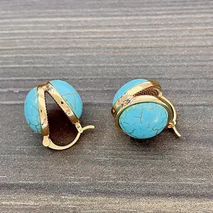 Retro Double-Sided Round Turquoise Earrings for Women | Niche Design Ear Buckle Studs | Elegant High-End Fashion Ear Jewelry Gift