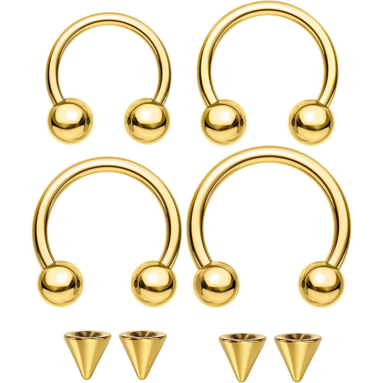 18G/20G Horseshoe Nose Rings-4PCS Titanium 7/8/9/10MM Septum Rings, Ball& Cone Replaceable Helix Cartilage Conch Rook Tragus