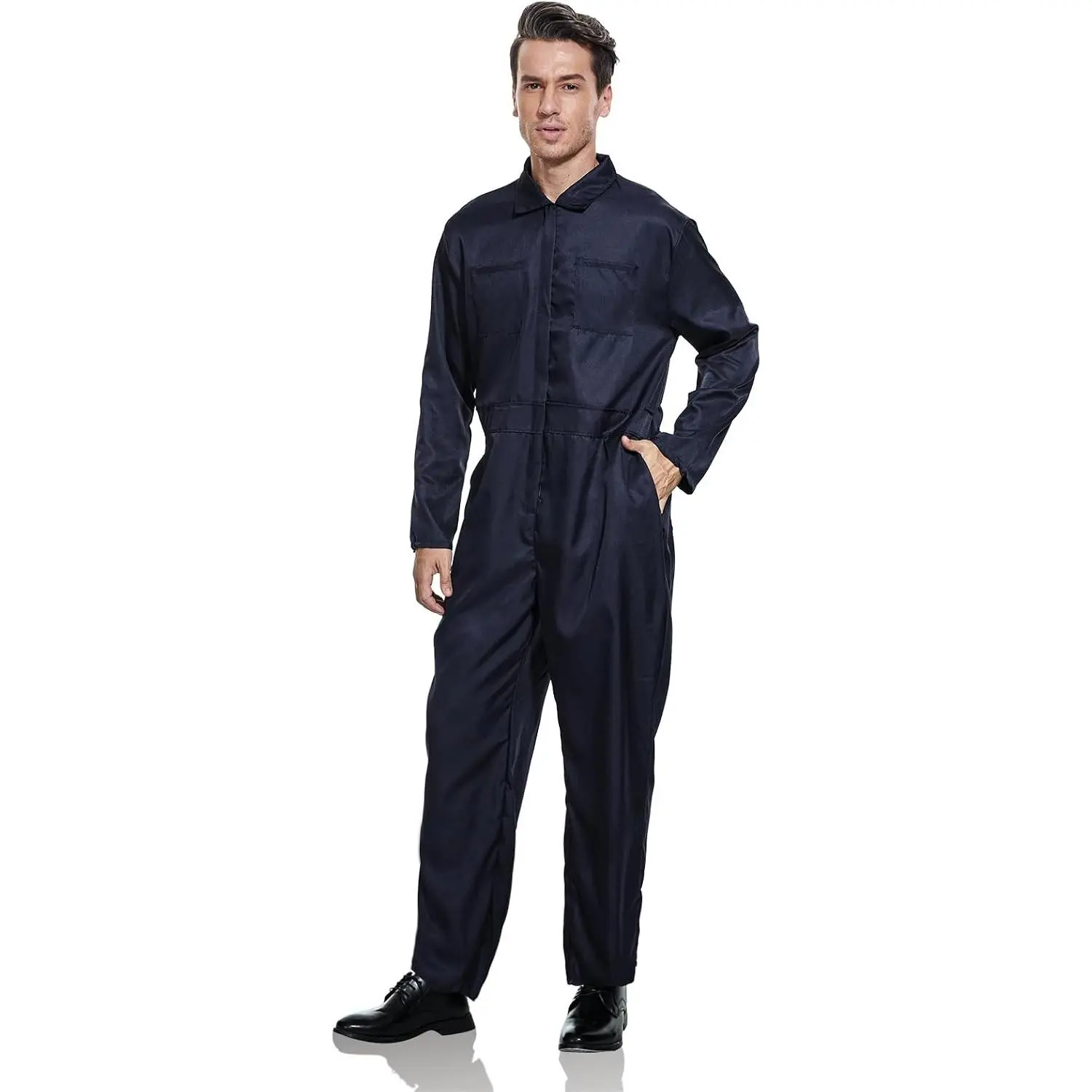 Men's Navy Blue Coverall Jumpsuit Costume - Long Sleeve Lightweight Industrial Uniform Fit Utility Workwear for Halloween Cosplay(Gift)