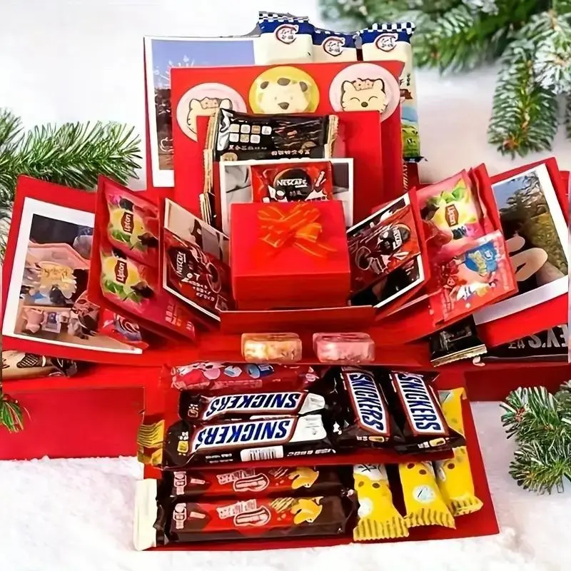 DIY Christmas Gift Wrap Kit, Multi-Compartment Surprise Box Set with Lid, Assorted Themed Papers, Office Wrapping Supplies