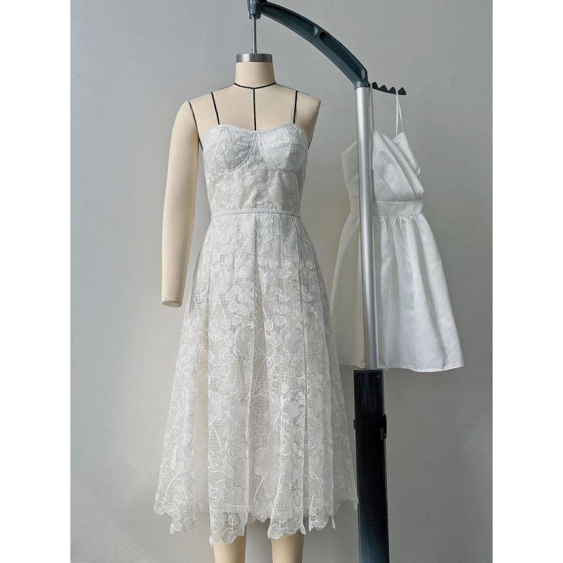 Evening Dress, Women's Dress, Slim Fit Strapless Dress, Sexy Embroidered Lace Dress. Elegant White Embroidery Formal Wear