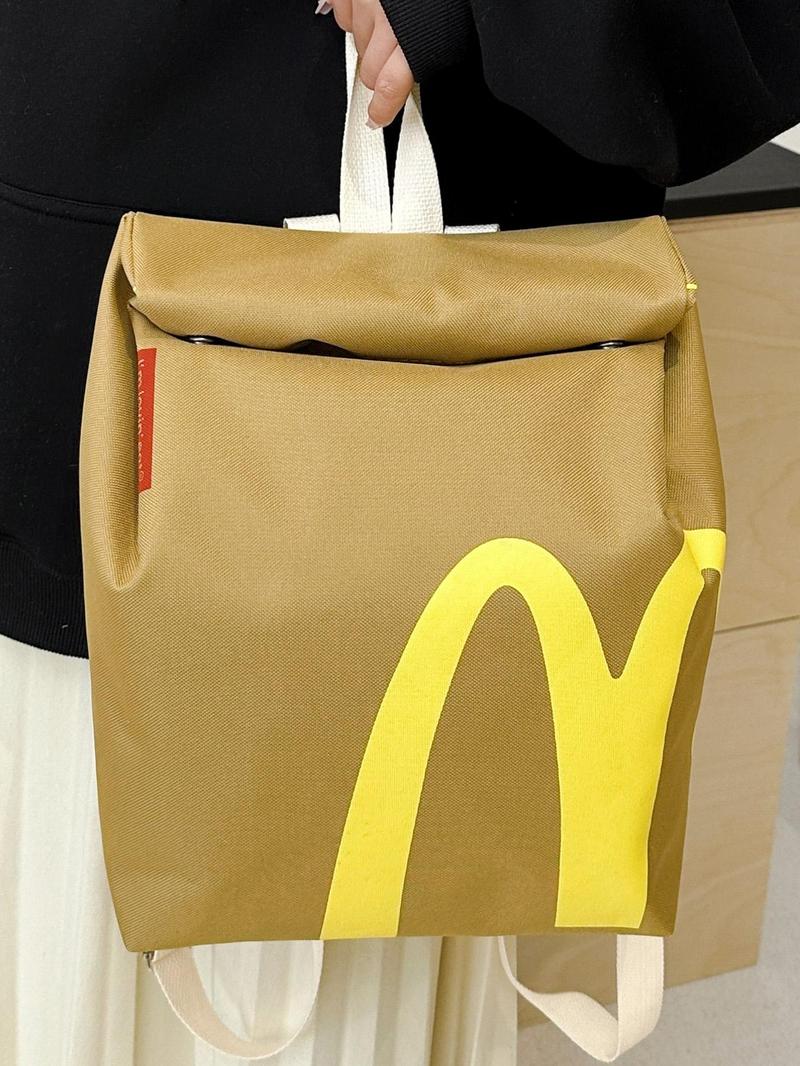 Creative McDonald's Bag Design Backpack, Large Capacity Student Class Backpack, Cute and Versatile Backpack for Women & Men, Stylish Daypack